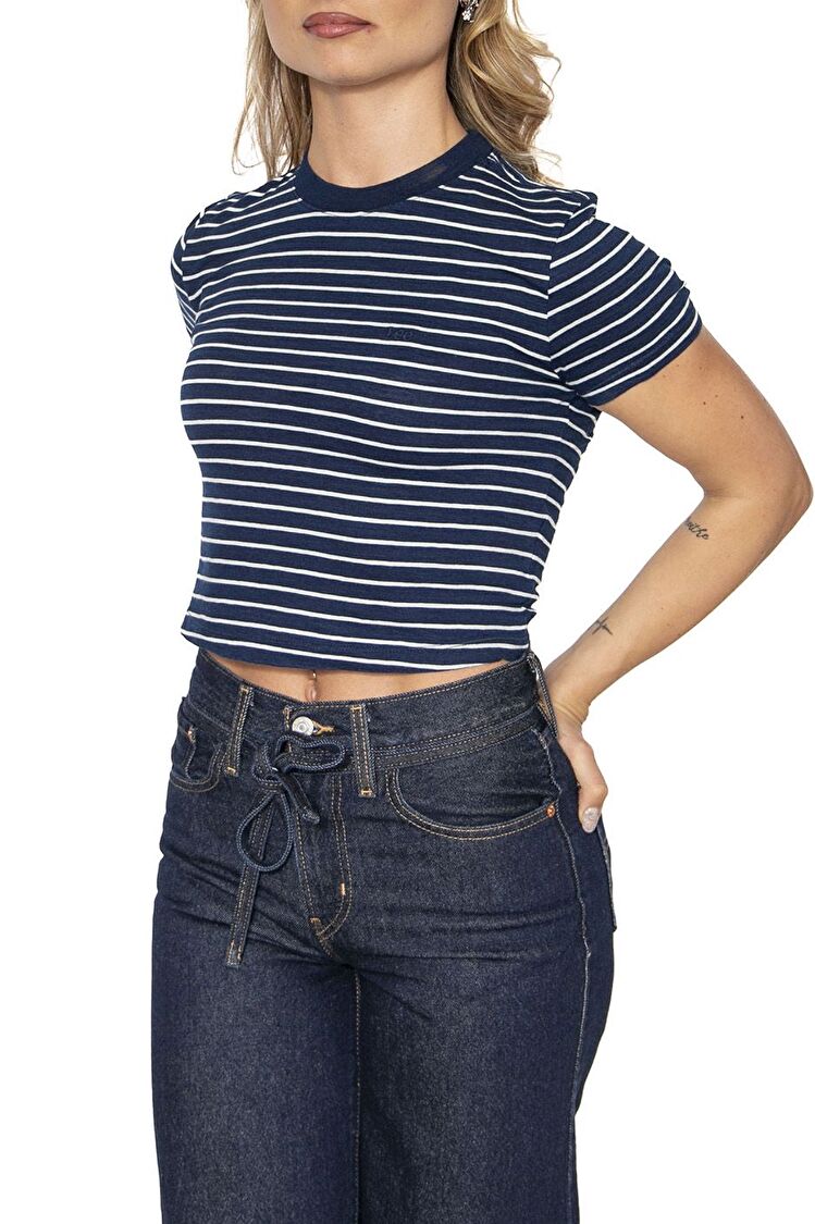 Футболка LEE Cropped Ombre Indigo Stripe (112363477) Синий