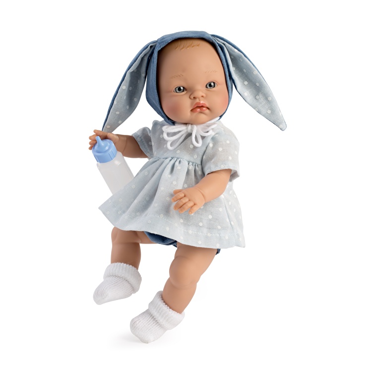 Пупс Alex vestido celeste pintitas blancas capota orejitas 36 см ASIVIL (0526060)