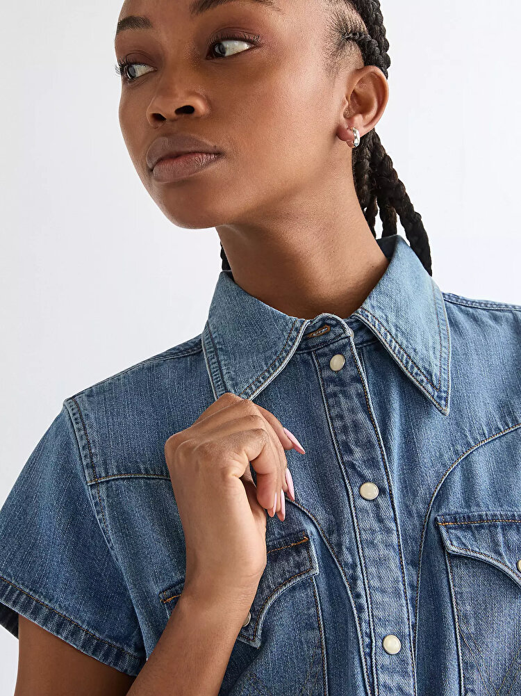 Рубашка Wrangler SS STYLIZED WESTERN Slim Fit (112378113) Голубой