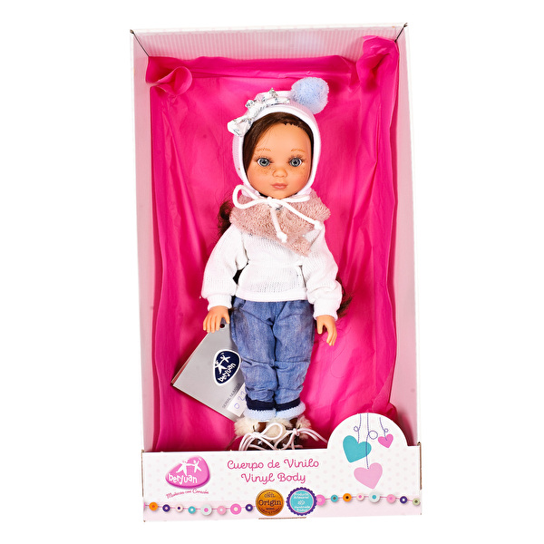 Кукла Eva articulada pelo castaño pantalon vaquero jersey lana blanco 35 см BERJUAN (5823)
