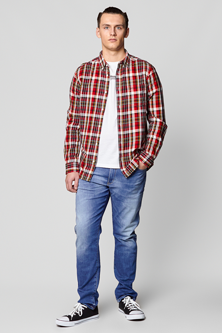 Рубашка Wrangler 1 Pocket Button Down Shirt Slim Fit (W5883NWWN) Красный с черным