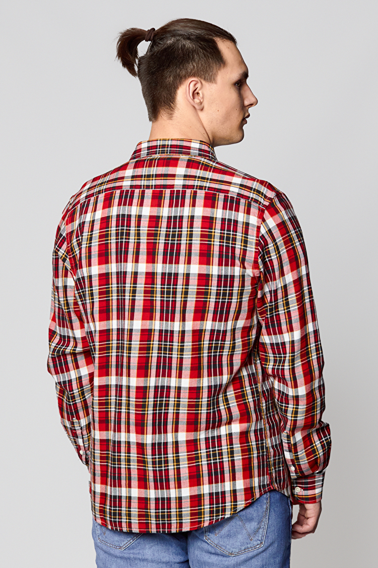 Рубашка Wrangler 1 Pocket Button Down Shirt Slim Fit (W5883NWWN) Красный с черным