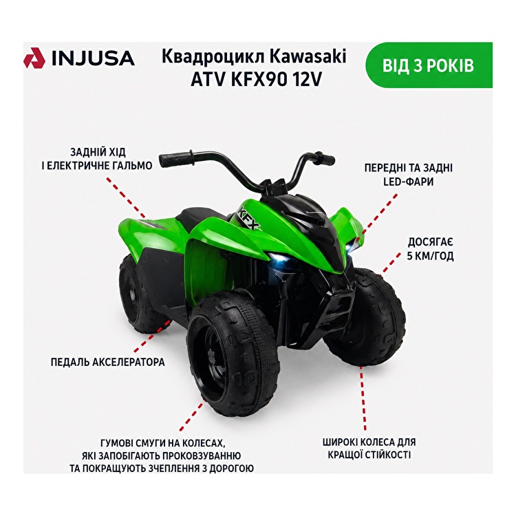 Квадроцикл KAWASAKI KFX90 12V GREEN QUAD INJUSA (77015/211)