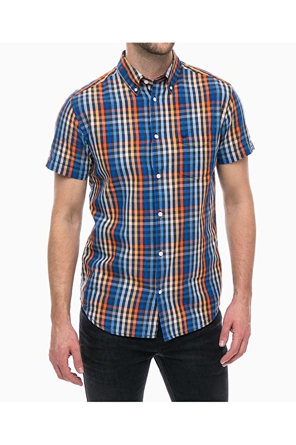 Рубашка Wrangler 1 Pocket Button Down Shirt Slim Fit (W59444MKE) Синий с оранжевым