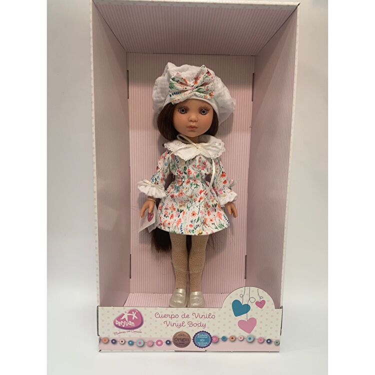 Лялька EVA castaña pelo largo vetido flores blanco 35 см BERJUAN (831)