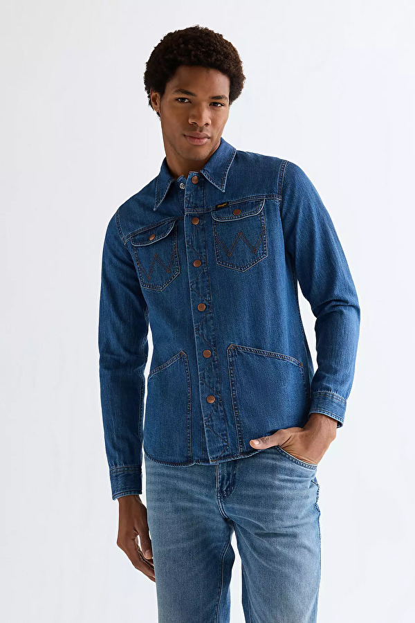 Верхняя рубашка Wrangler WRANGE SHIRT Regular Fit (112377969) Голубой