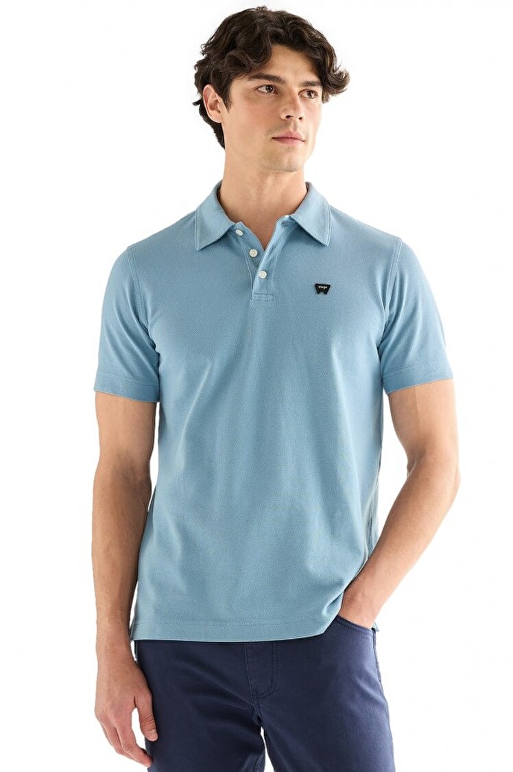 Поло Wrangler Polo shirt Regular Fit (112378448) Блакитний