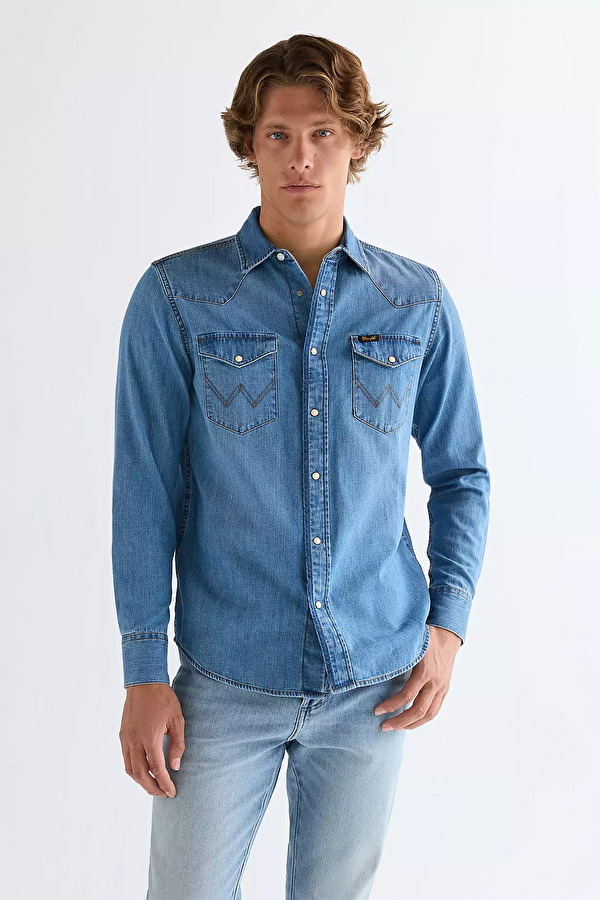 Рубашка Wrangler Western Shirt Regular Fit (112378393) Голубой