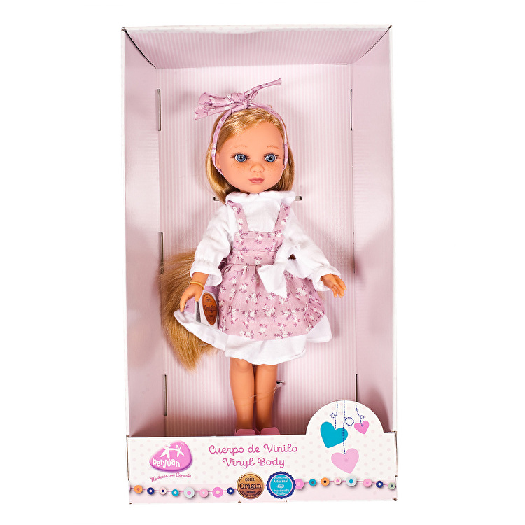 Лялька EVA rubio natural pelo largo vestido flores lila 35 см BERJUAN (833)