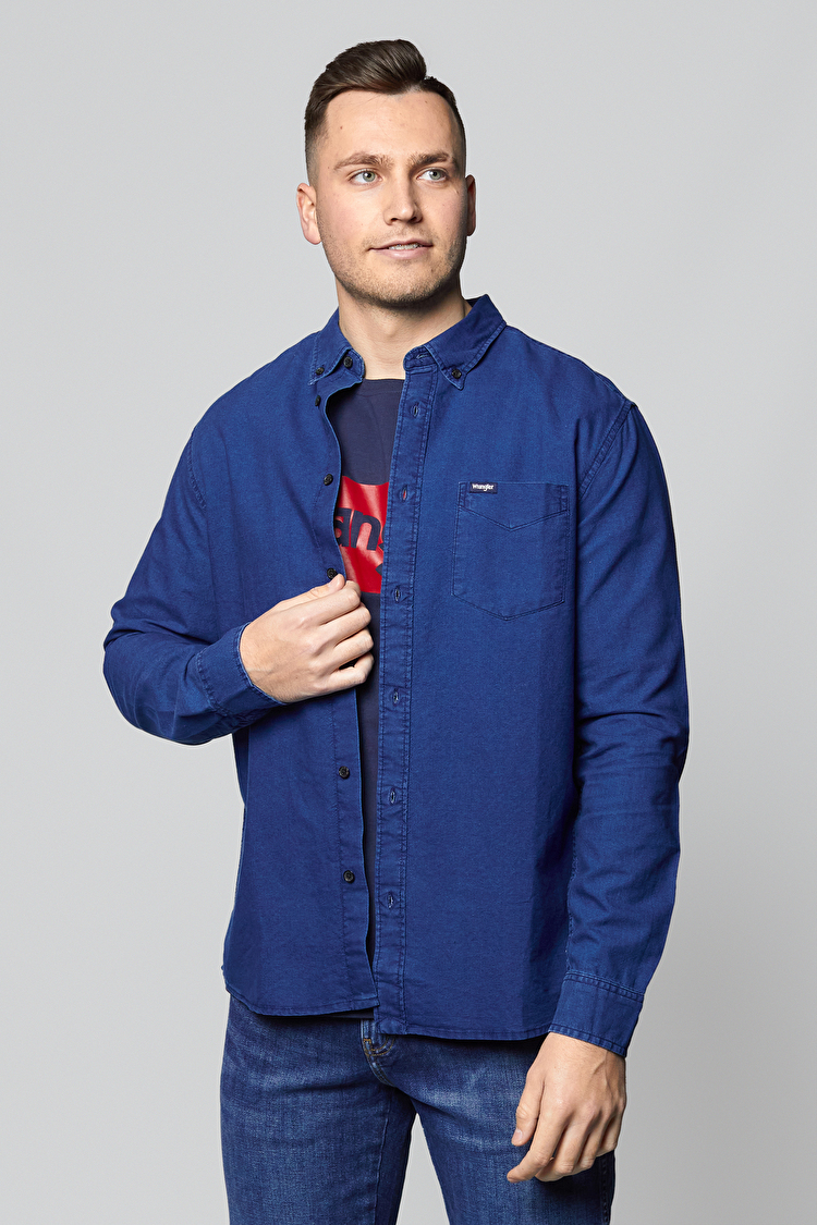Рубашка джинсовая Wrangler LS 1 Pkt Button Down Regular Fit (W5A3BMX8E) Синий