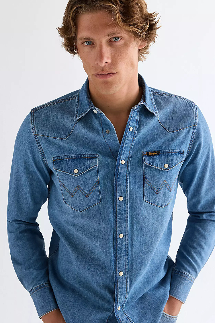 Рубашка Wrangler Western Shirt Regular Fit (112378393) Голубой