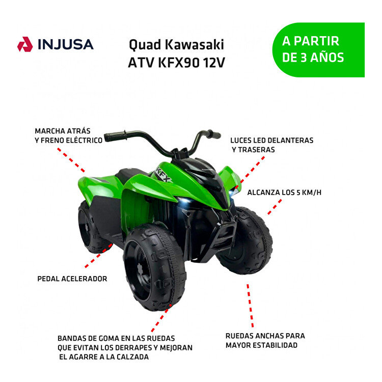 Квадроцикл KAWASAKI KFX90 12V GREEN QUAD INJUSA (77015/211)