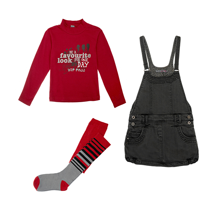 Комплект: Гольф, сарафан, колготи Losan Mc baby girls (026-8036AD/283) Темно-червоний