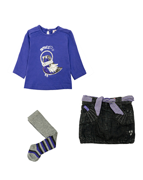 Комплект: Джемпер, джинсовая юбка и колготы Losan Mc baby girls (028-8020AD/518) Светло-фиолетовый