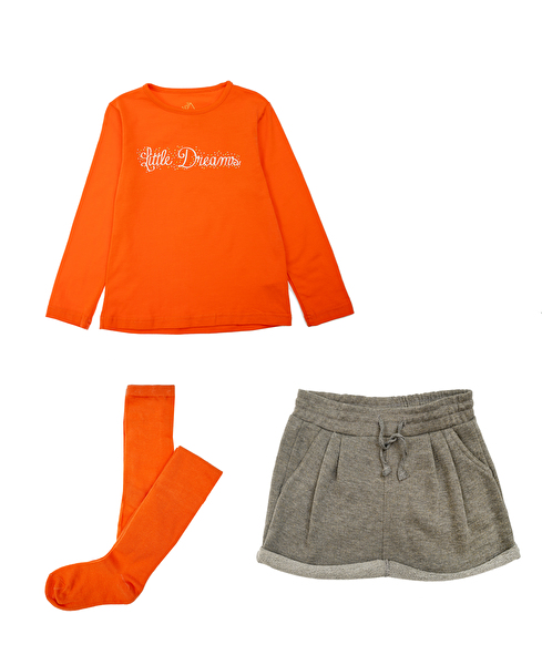 Комплект: Джемпер, юбка и колготы Losan Kids girls (526-8030AD/87) Светло-оранжевый