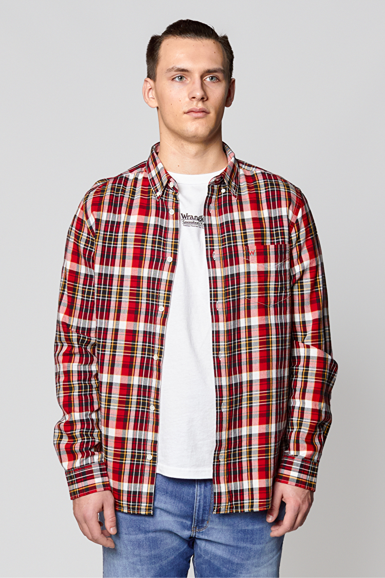 Рубашка Wrangler 1 Pocket Button Down Shirt Slim Fit (W5883NWWN) Красный с черным
