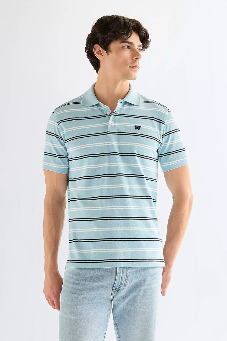 Поло Wrangler STRIPE POLO SHIRT Regular Fit (112378536) Бірюзовий